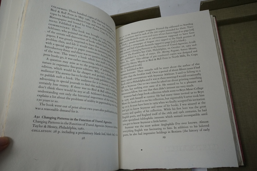 Bird & Bull Press.- Heaney (Howell J.) & Henry Morris. Thirty Years of Bird & Bull: A Bibliography 1958-1988, number 158 of 300 copies with additional folder of material, specimens, plates and illustrations, some colour,